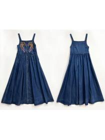 Vintage style Summer Retro Embroidery Denim dress 