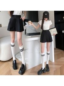Korean style High waist Casual Loose A-line Short pants