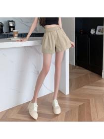 Korean style High waist Casual Loose Wide leg A-line Short pants