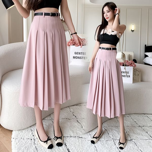 Korean style Summer High waist Pleated Long skirt