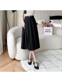 Korean style Summer High waist Pleated Long skirt 