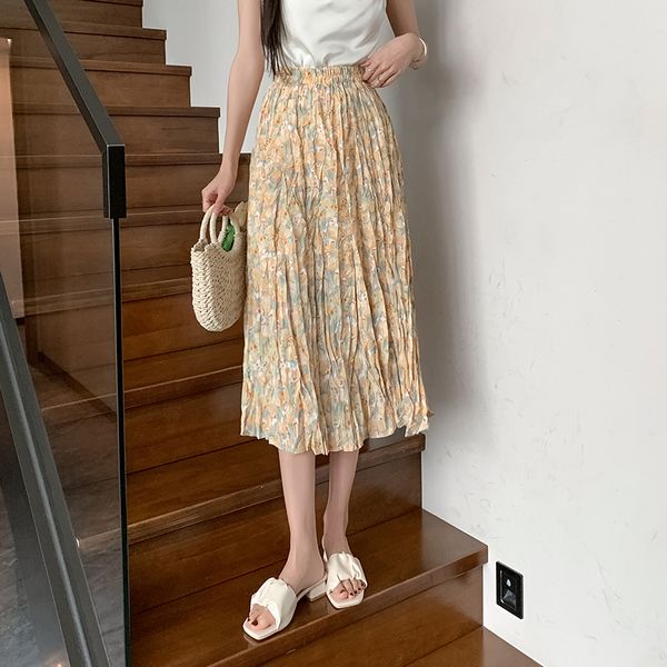 Korean style Summer Loose waist Pleated A-line skirt