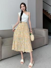 Korean style Summer Loose waist Pleated A-line skirt 