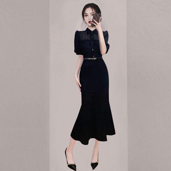 Korean style Summer Elegant Short sleeve Fishtail dress
