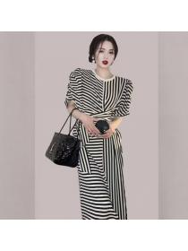 Korean style Summer Stripe Temperament Elegant dress 