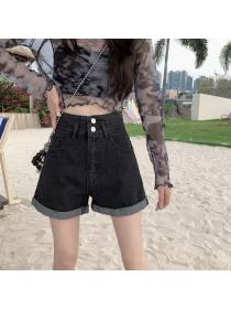  Korean style Summer Fashion High waist Denim shorts 