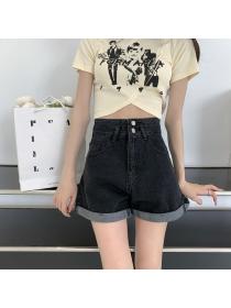  Korean style Summer Fashion High waist Denim shorts 
