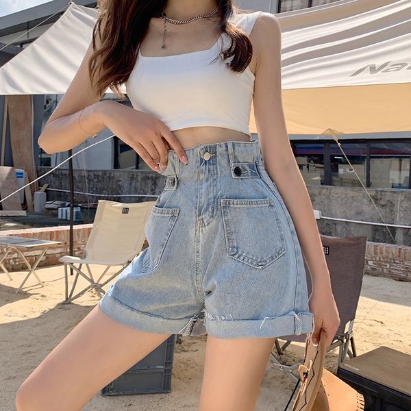 Korean style Summer Loose A-line Wide leg Denim shorts