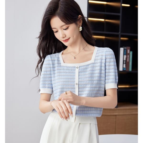 Korean style Fashion Stripes Square neck T-shirt