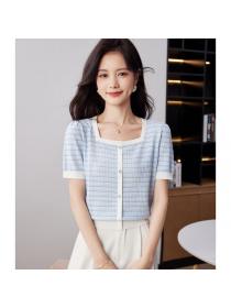 Korean style Fashion Stripes Square neck T-shirt 