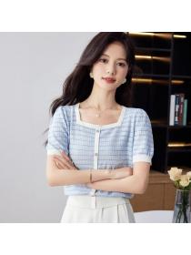 Korean style Fashion Stripes Square neck T-shirt 