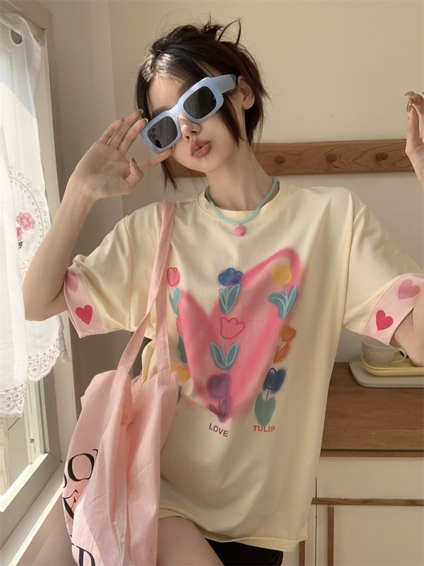 Korean style Summer Loose Matching Short sleeve Cartoon T-shirt