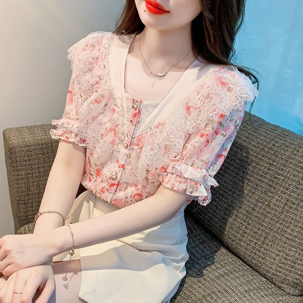Korean style Summer fashion Chiffon Floral Top