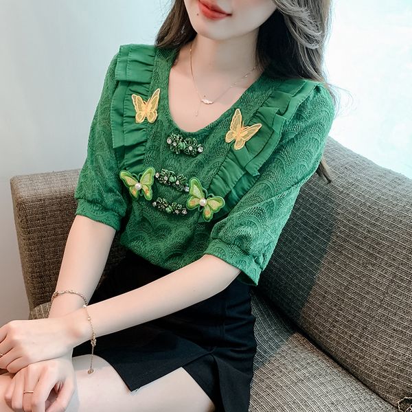 Korean style Lace Short sleeve Top