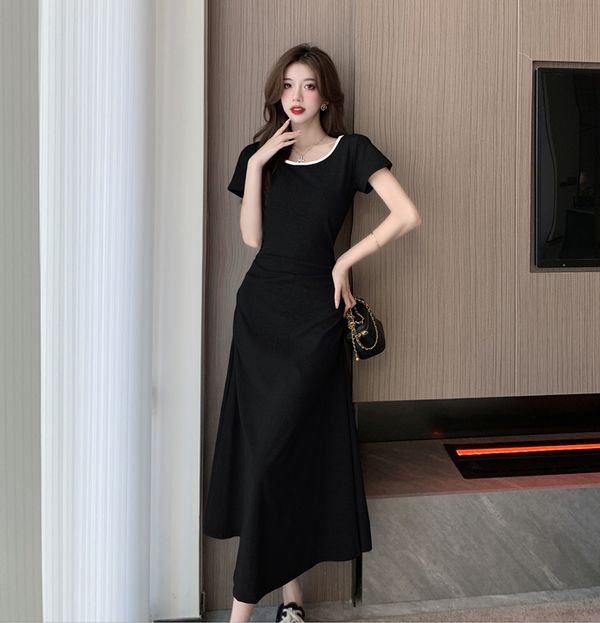 Korean style Summer Solid color Fashion Long dress