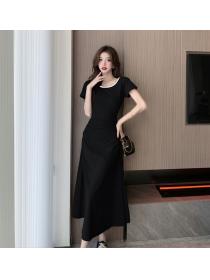 Korean style Summer Solid color Fashion Long dress 