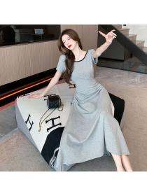 Korean style Summer Solid color Fashion Long dress 
