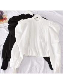 Korean style Solid color Puff sleeve Knitting shirt 