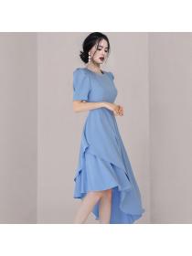  Korean style Summer Elegant Fashion Solid color dress 