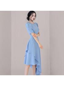  Korean style Summer Elegant Fashion Solid color dress 