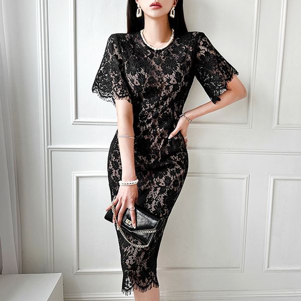 Korean style Summer Elegant Lace Hip-full dress