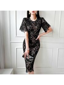 Korean style Summer Elegant Lace Hip-full dress 