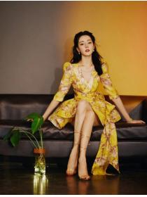 Korean style Fashion Sexy V collar Slim dress 