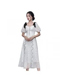 Korean style Summer puff sleeve Dot print Dress 