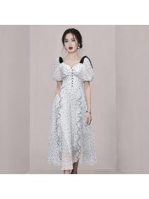 Korean style Summer puff sleeve Dot print Dress 