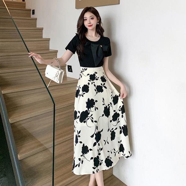 Korean style Summer Short sleeve High waist Floral dress