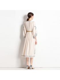 European style Simple fashion Elegant V collar dress(with belt) 