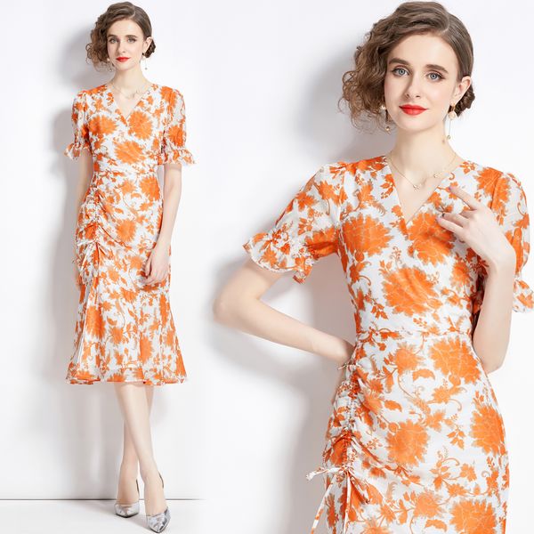 【Ready stock】Fashion style Floral dress Slit Elegant dress