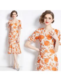 【Ready stock】Fashion style Floral dress Slit Elegant dress 