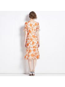 【Ready stock】Fashion style Floral dress Slit Elegant dress 