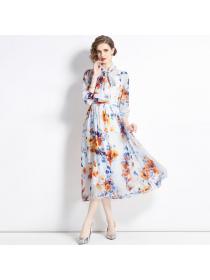 European style Long sleeve Chiffon Print Dress