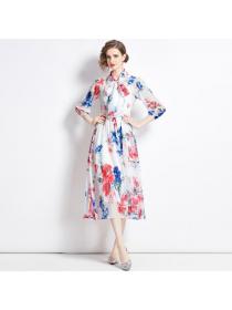 European style Long sleeve Floral dress for women