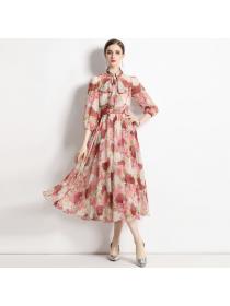 European style Holiday Chiffon Printed Dress for women