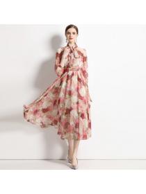 European style Holiday Chiffon Printed Dress for women