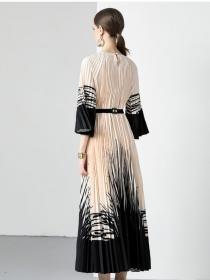 European style High quality Short sleeve Pleated Dress 