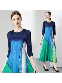 European style High quality Fashion Short sleeve Printed Dress 
