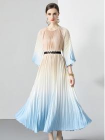European style High quality Fashion Large swing Pleated dress 