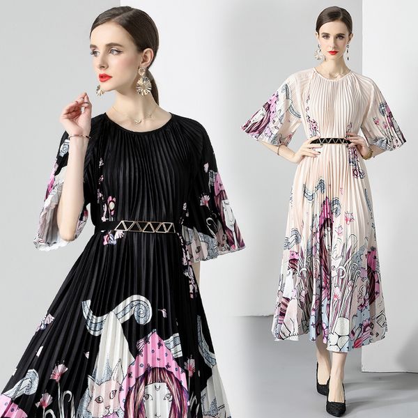 European style High quality Fashion Large swing Pleated dress