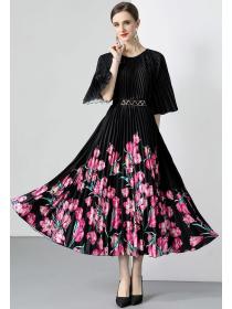 European style High quality Fashion Largr swing Pleated dress 