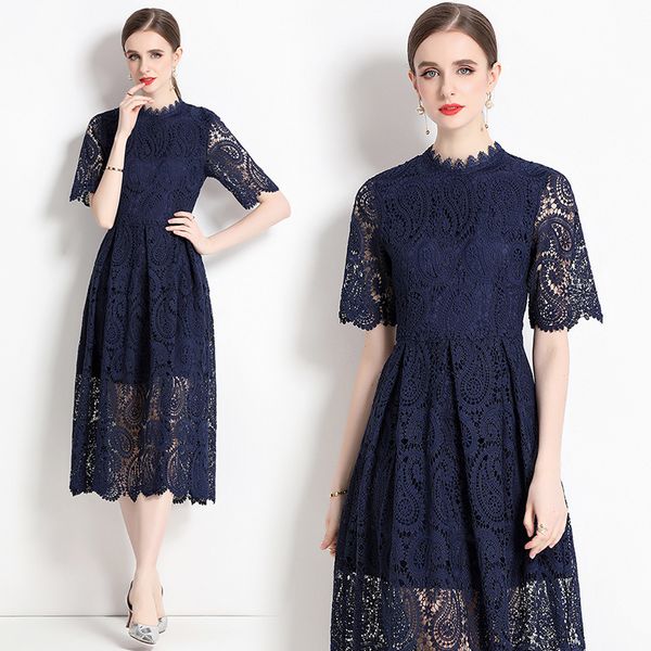 European style High quality Embroidery Large swing dress