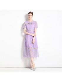 European style High quality Lace Round collar Short sleeve dress