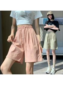 Korean style Summer Casual Loose Waist Wide leg Short pants 