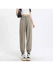 Korean style Summer Casual Loose Waist Straight Long pants 