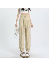 Korean style Summer Casual Loose Waist Straight Long pants 