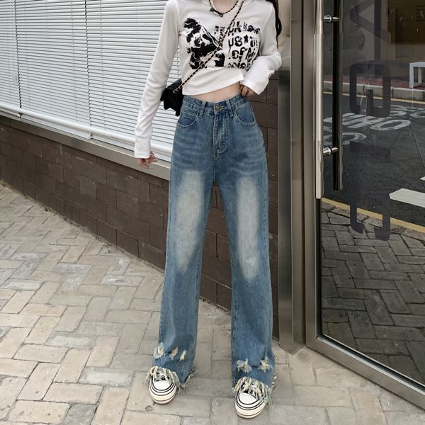 Korean style Retro Fashion High waist Wide leg jeans