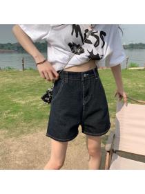 Korean style High waist Chic Loose Wide leg Denim shorts